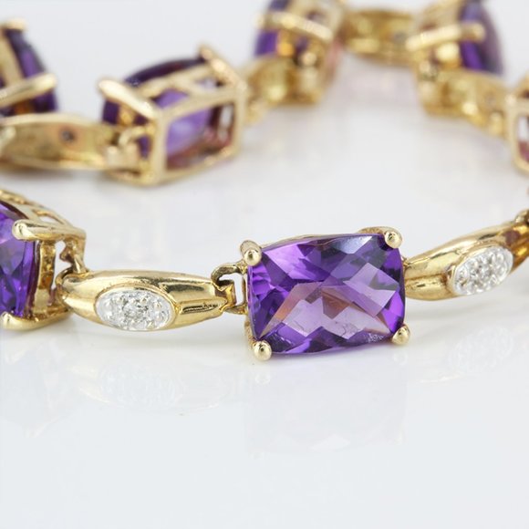 Vintage 10K Yellow Gold Purple Amethyst Diamond Anniversary Birthstone Bracelet - Picture 6 of 9